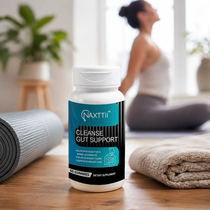 Tynva Gut Cleanse supplement in a serene yoga wellness setting